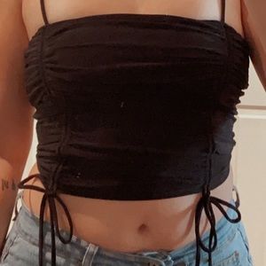 black ruched top with ties